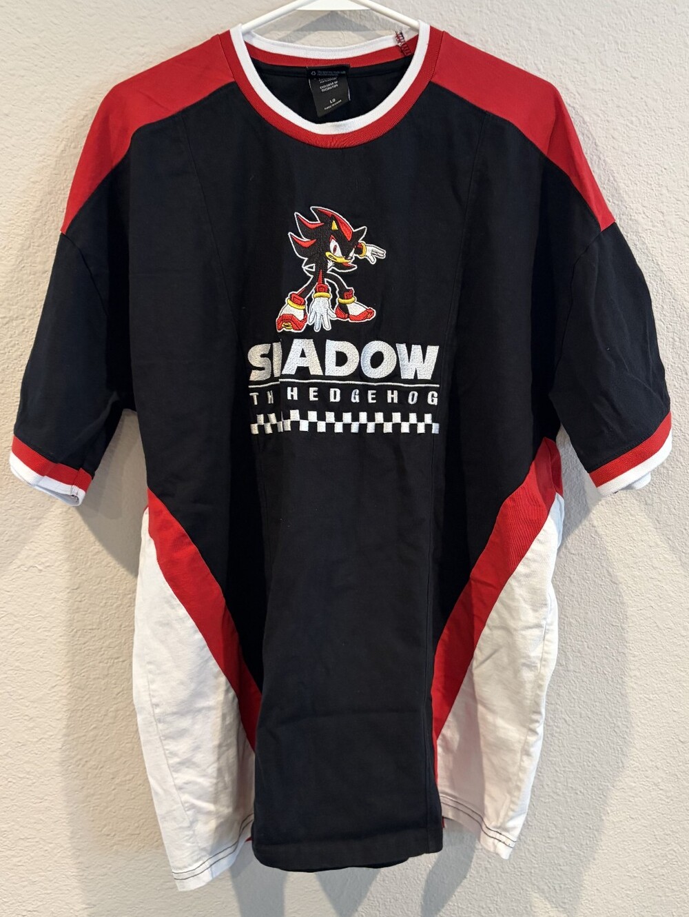 Sonic The Hedgehog Mens‎ Shadow Embroidered Graphic Color Block T Shirt Size LG
